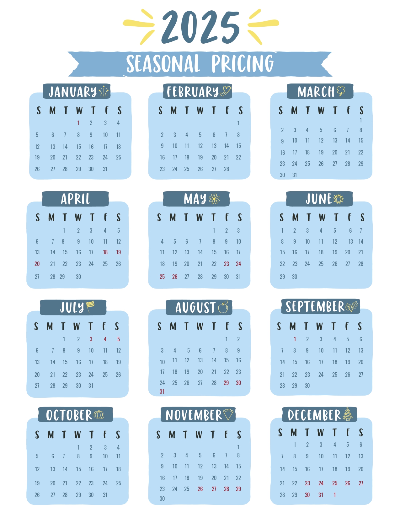 2025 Seasonal Pricing